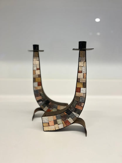 פמוטי מוזאיקה איילון עשויים נחושת ואבן