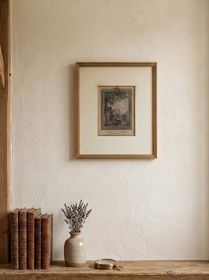 תחריט צבעוני עתיק ונדיר "יהושע ואבן העדות" | מהדורה היסטורית מהמאה ה-18/19 | חתום בלוח | ממוסגר במסגרת עץ יוקרתית