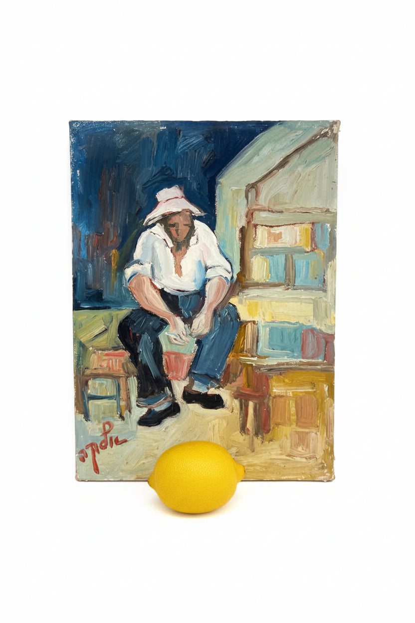 אלקה ראובן (1926–1991) | פועל במנוחה (החלוץ) | שמן על בד | אקספרסיוניזם ישראלי / ריאליזם חברתי