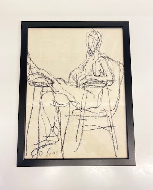 יחיאל סגל (1897–1924) – צמד (סט של 2) רישומי פחם מקוריים וינטג׳ | חתומים ביד האמן | ממוסגרים במסגרות איקאה