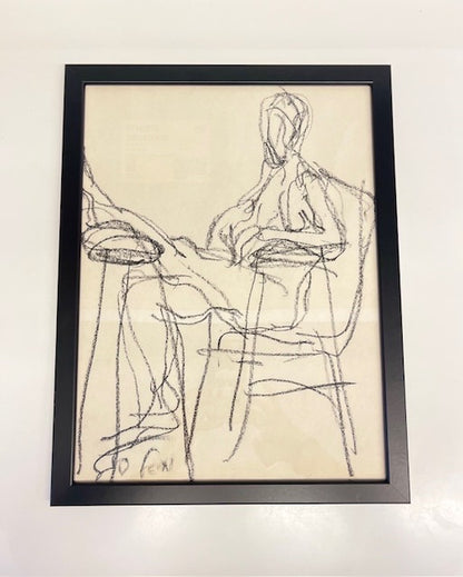 יחיאל סגל (1897–1924) – צמד (סט של 2) רישומי פחם מקוריים וינטג׳ | חתומים ביד האמן | ממוסגרים במסגרות איקאה