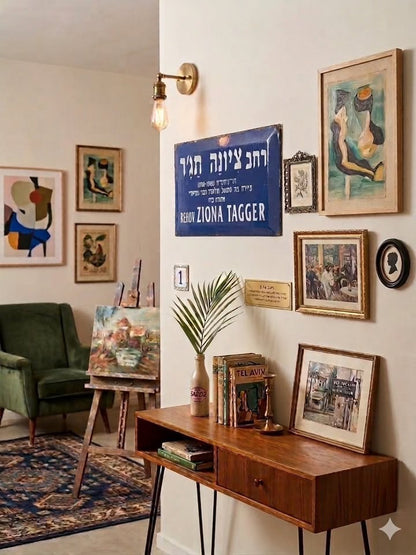 שלט רחוב פח אותנטי | רחוב ציונה תג׳ר (יפו) | נוסטלגיה ישראלית | 48×22 ס״מ