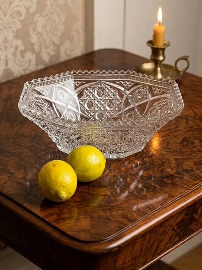 קערת קריסטל וינטג' | חיתוך עמוק (Cut Glass) | אורך: 26 ס״מ