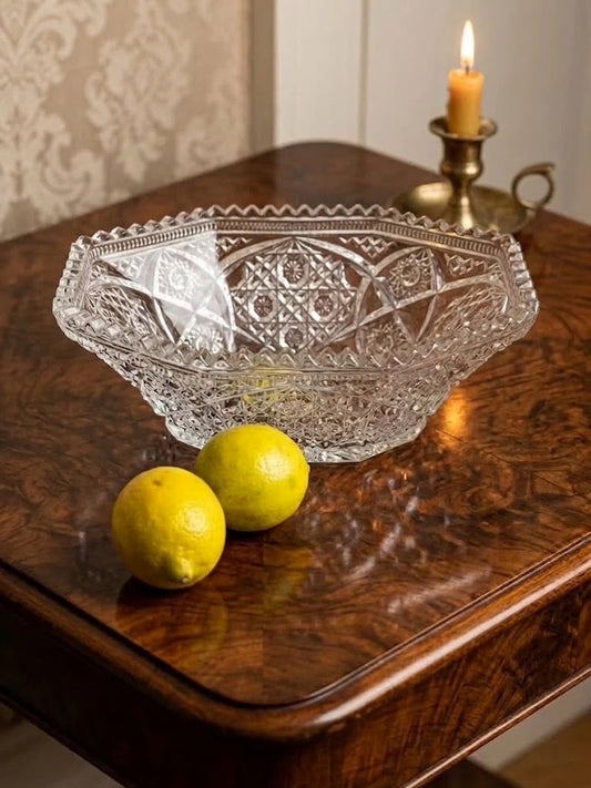 קערת קריסטל וינטג' | חיתוך עמוק (Cut Glass) | אורך: 26 ס״מ