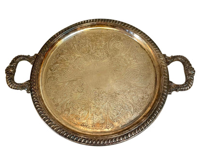 מגש הגשה עגול ומפואר | פלייט כסף (Silver Plated) | חריטות רוקוקו קלאסיות (שלהי המאה ה-19 - אמצע המאה ה-20)