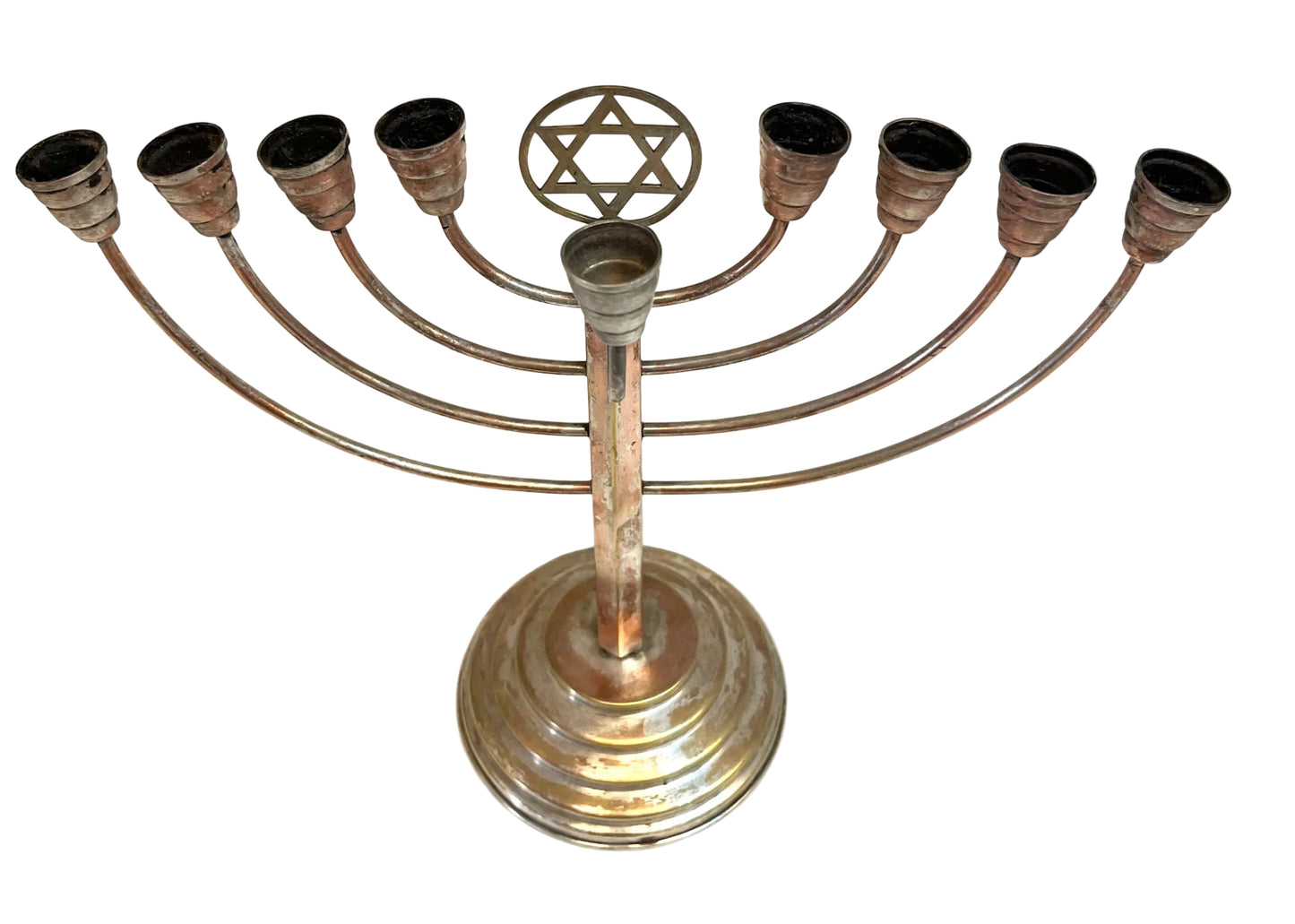 חנוכיית קנים וינטג׳ | נחושת בציפוי כסף | ארץ ישראל, שנות ה-40 (תקופת המנדט)