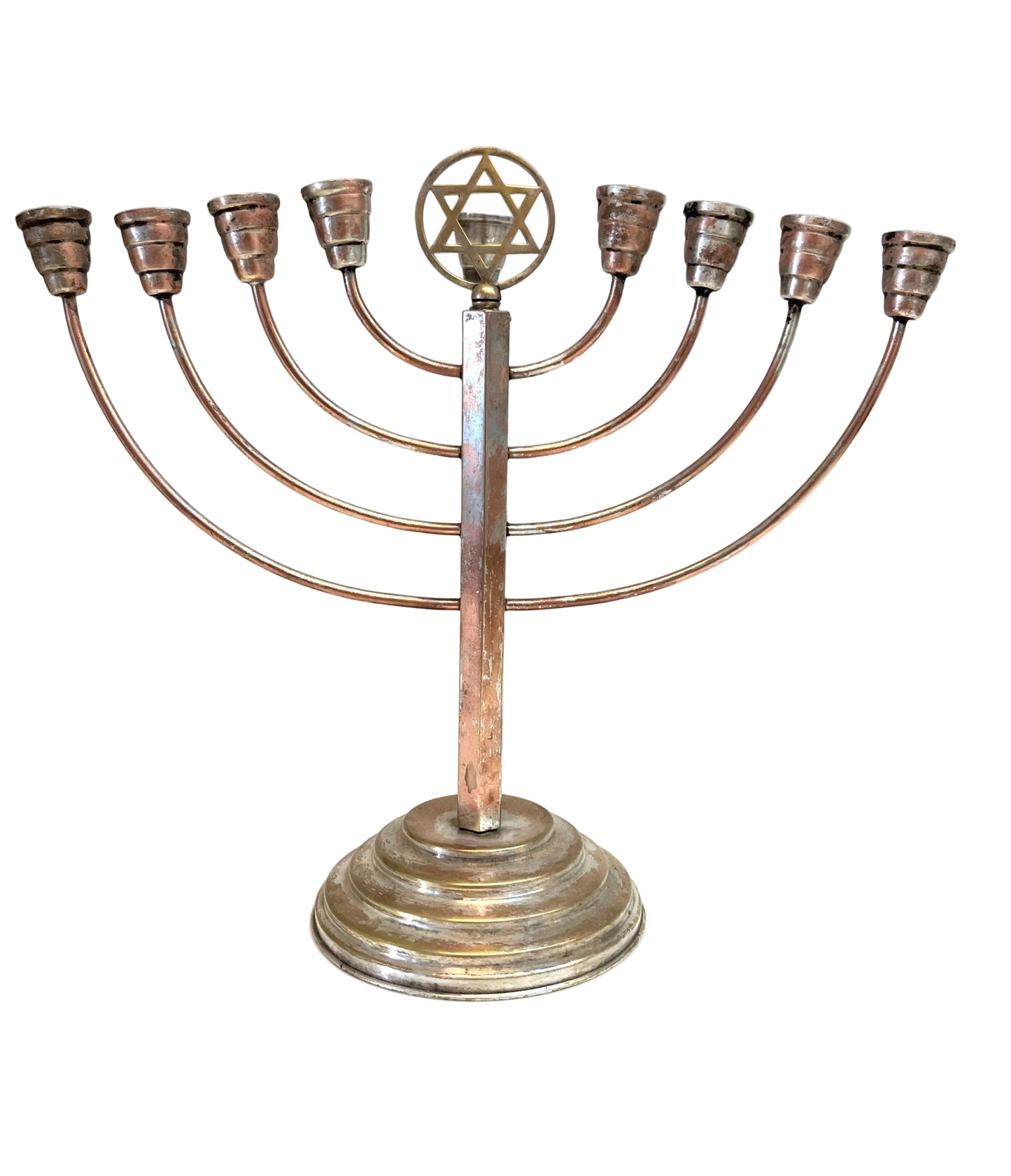 חנוכיית קנים וינטג׳ | נחושת בציפוי כסף | ארץ ישראל, שנות ה-40 (תקופת המנדט)