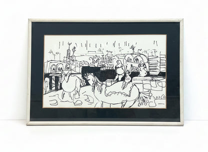 ציור בטכניקה מעורבת מקורי | רות אלבחר (נ. 1945) | "דמויות בנוף עירוני"