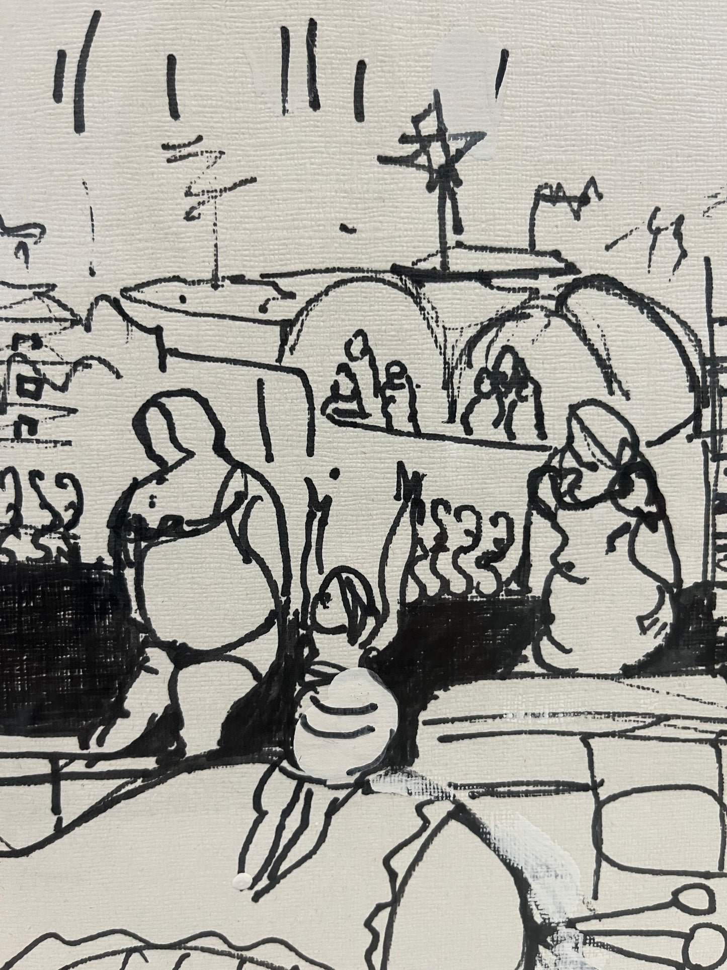 ציור בטכניקה מעורבת מקורי | רות אלבחר (נ. 1945) | "דמויות בנוף עירוני"